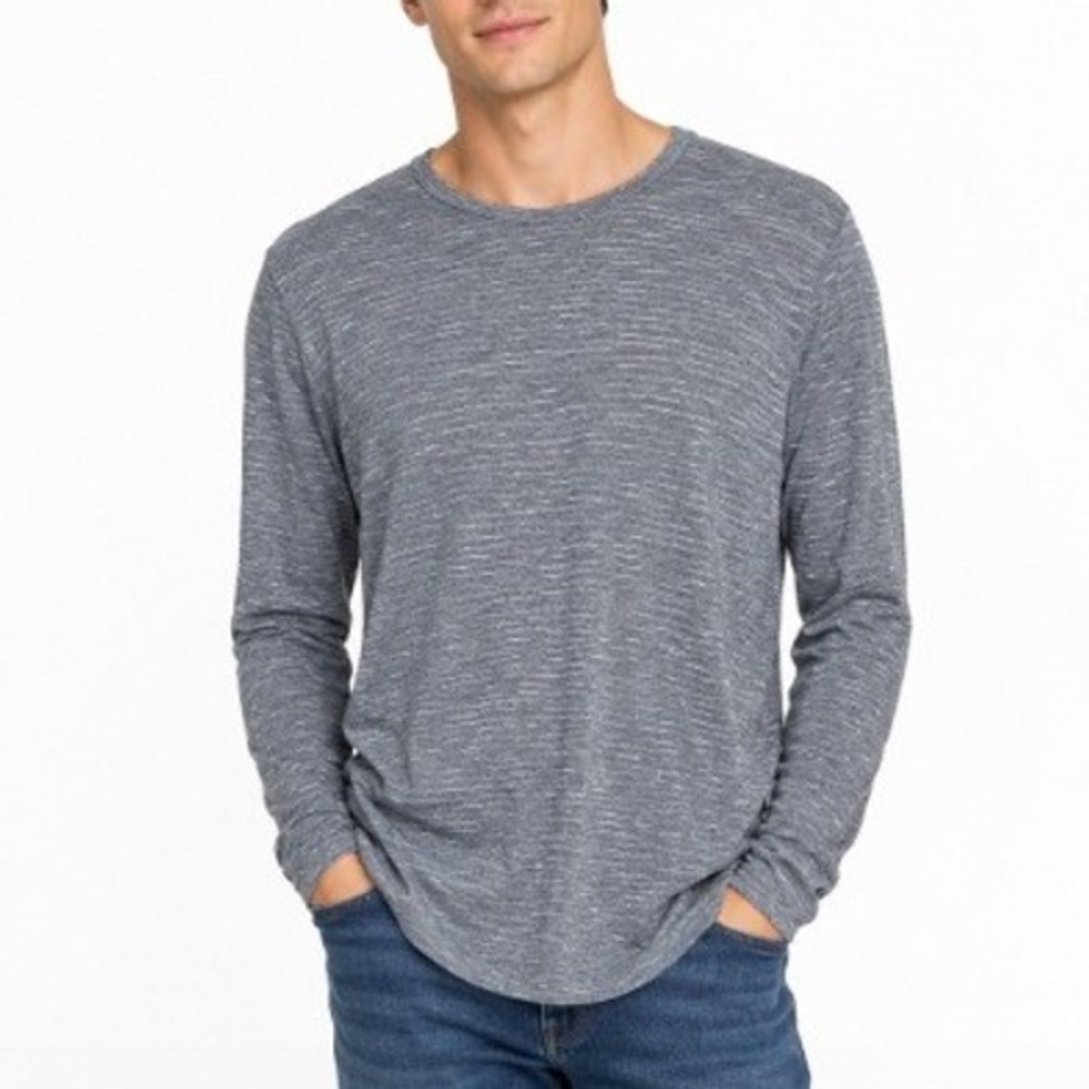 Vince Men's Gray Broken Stripe Raglan Long Sleeve Relaxed Loungewear Tee L